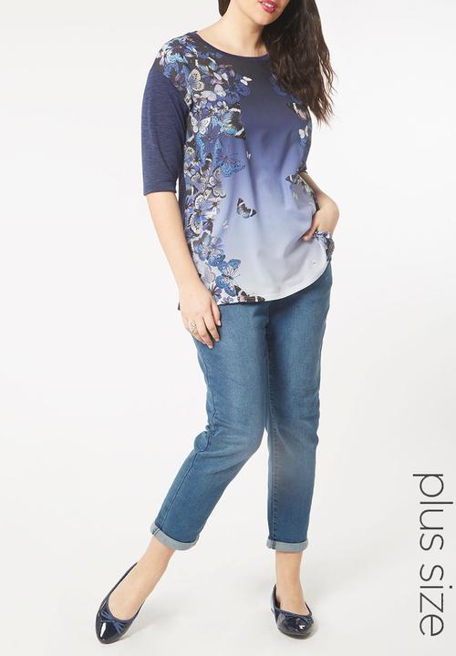 EVANS - Butterfly Print T-Shirt Mid Blue