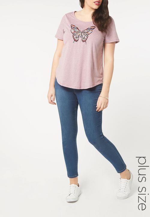 EVANS - Embroidery Detail T-Shirt Pale Pink