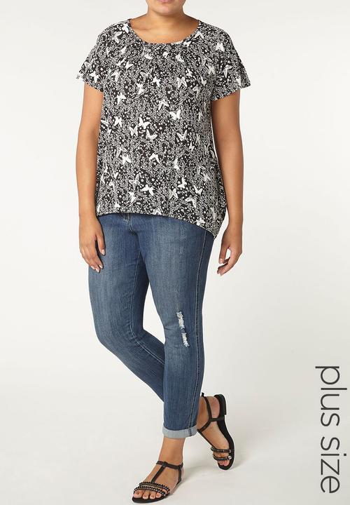 EVANS - Honeycomb Floral Blouse Black and White