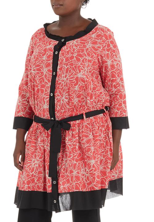 Ilan - Floral tunic dress with dropped waist Coral