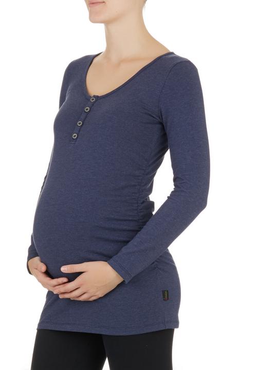 Cherry Melon - Henley Melange Long Sleeve Top Navy  Mid Blue