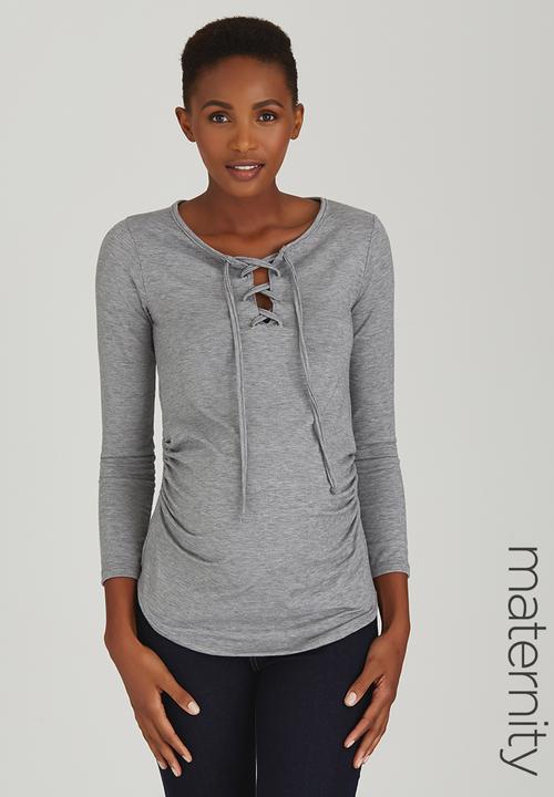 edit Maternity - Lace-Up Gauged Top Neutral