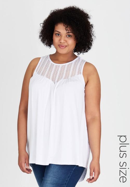 edit Plus - Lace Inset Tank Top White
