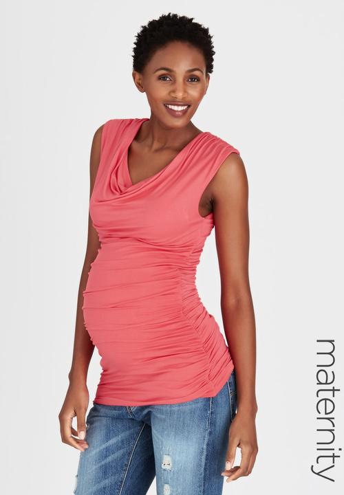 Me-a-mama - Glamour Cowl Neck Top Coral