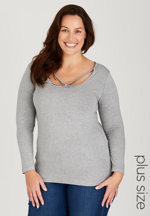 edit Plus - Neckline Detail Top Grey