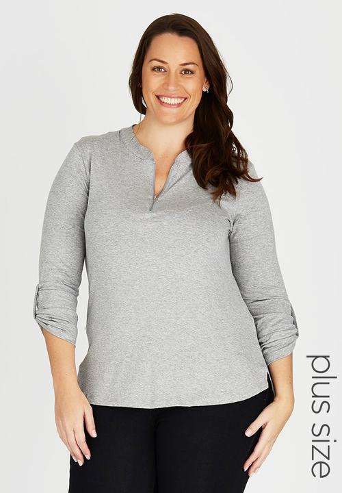 edit Plus - Blouse with Zip Detail Grey