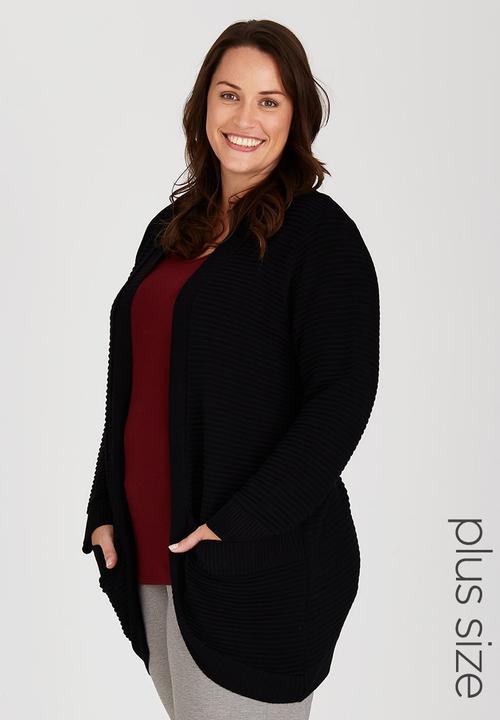 EVANS - Textured Ribbed Cardigan Black