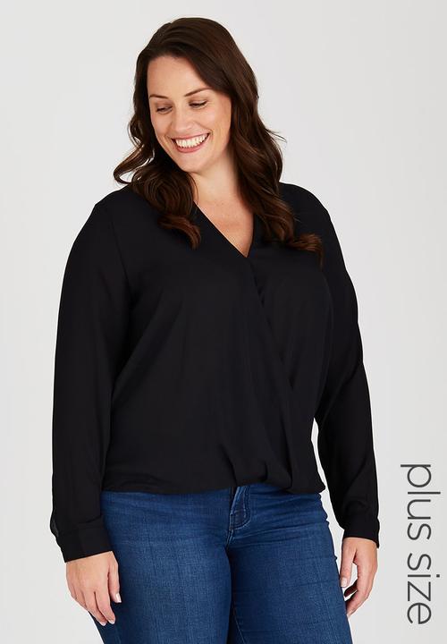 Brave Soul - Long Sleeve Wrap-Over Shirt Black