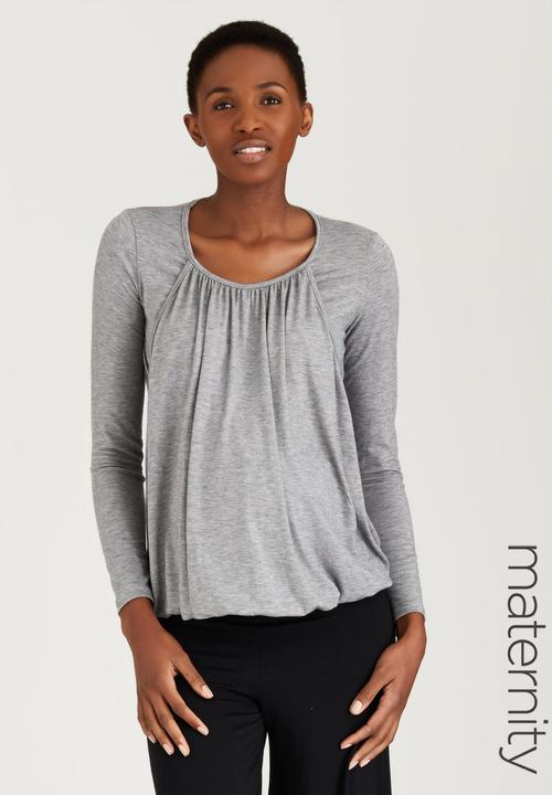 edit Maternity - Front Pleat Feeding Top Grey