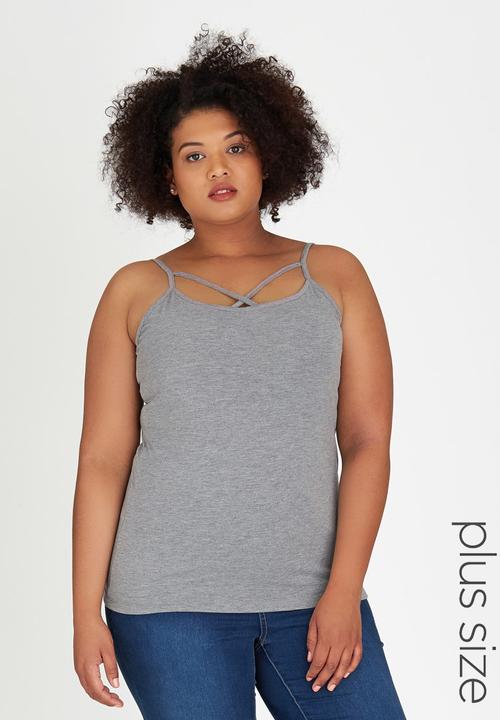 edit Plus - Criss Cross Detail Cami Grey Melange