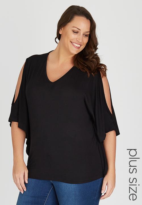 edit Plus - Waterfall Cold Shoulder Top Black