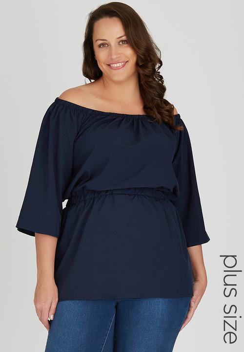 edit Plus - Off Shoulder Gypsy Top Navy