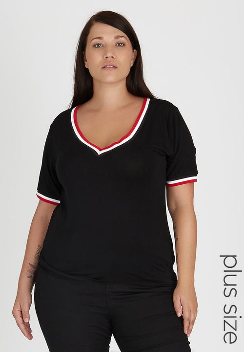 BoohooDNU - Rib V Neck Tee Black