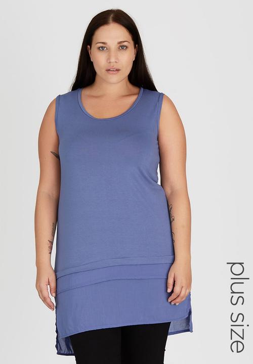 edit Plus - Longer Length Tank With Peep Hem Blue