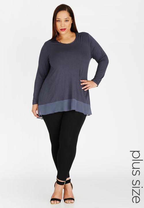 edit Plus - Mixed Fabric Hi -Lo HemTunic Grey Melange