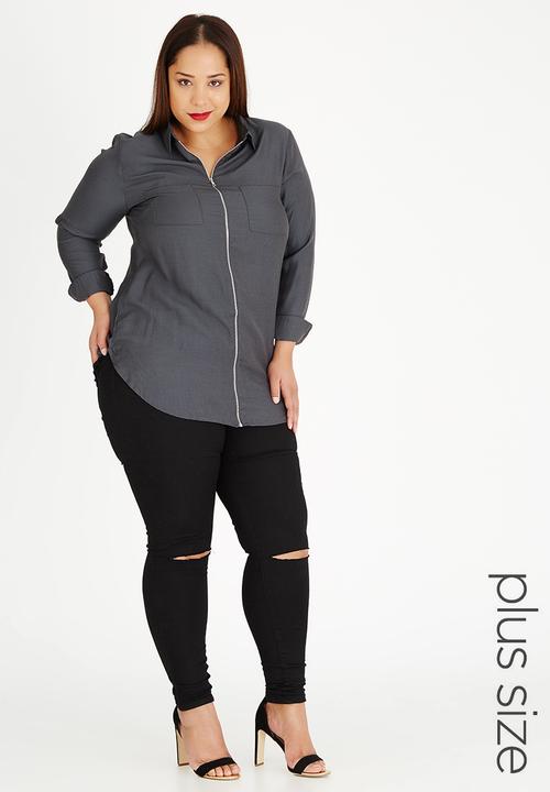 Brave Soul - Zip Front Tunic Dark Grey