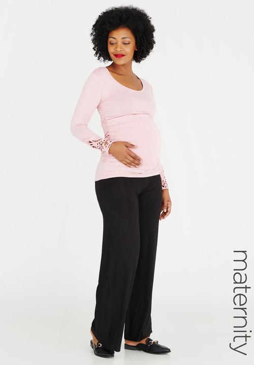 Cherry Melon - Lace Inset Round Neck Tee Pale Pink