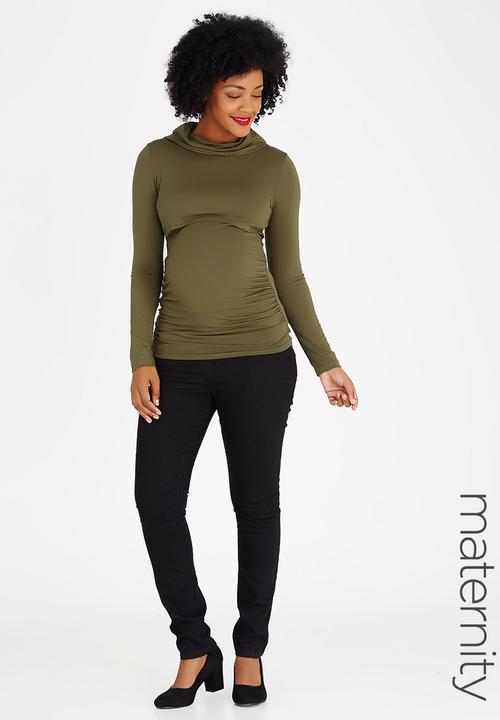 edit Maternity - Poloneck Feeding Top Khaki Green