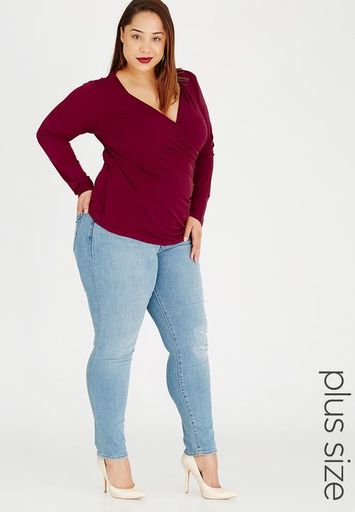 edit Plus - Cross Over Gauged Top Burgundy