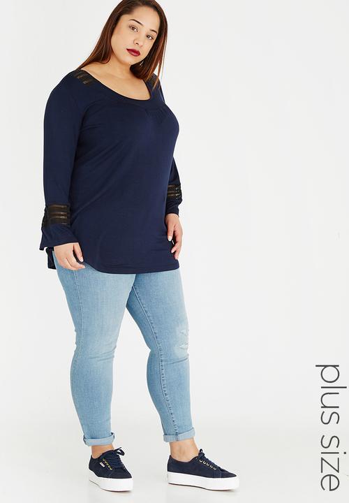 edit Plus - Lace Inset Top Navy