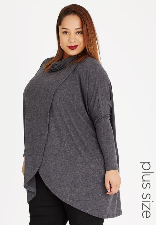 STYLE REPUBLIC PLUS - Wrap Front Pull Over Dark Grey
