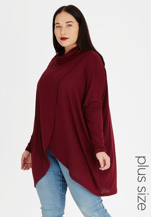 STYLE REPUBLIC PLUS - Wrap Front Pull Over Dark Red