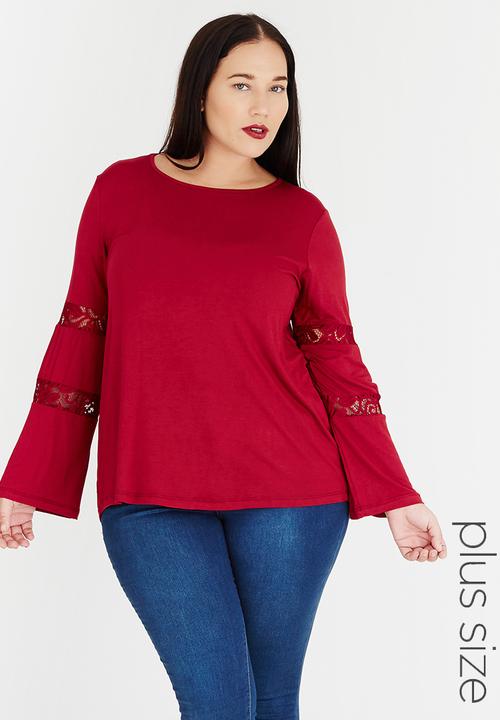 edit Plus - Sheer Inset Top Burgundy