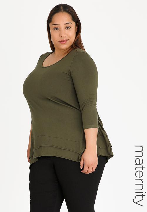 STYLE REPUBLIC PLUS - Double Layer Hanky Hem T-Shirt Khaki Green