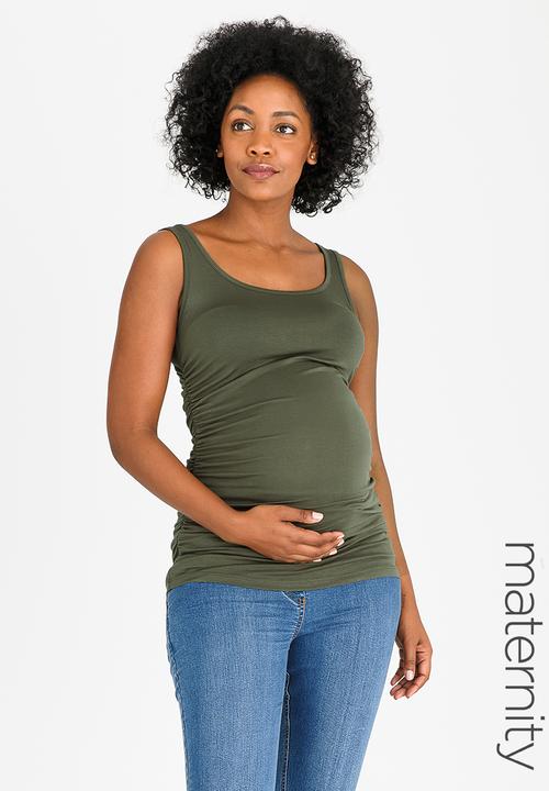 Cherry Melon - Side Gauge Tank Top Khaki Green