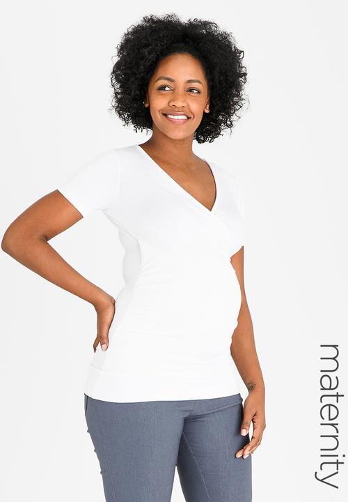 Cherry Melon - Basic Short Sleeve Wrap Front Top White