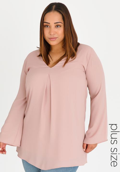 edit Plus - Inverted Pleat Tunic with V Neck Pale Pink