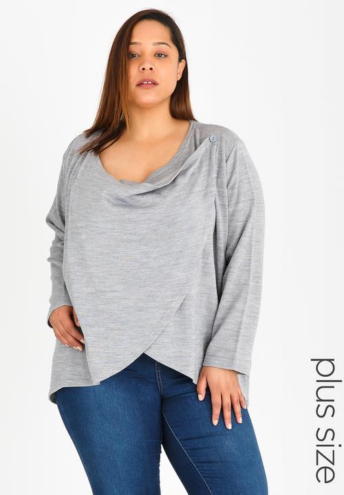 edit Plus - Overlap Cardi Grey