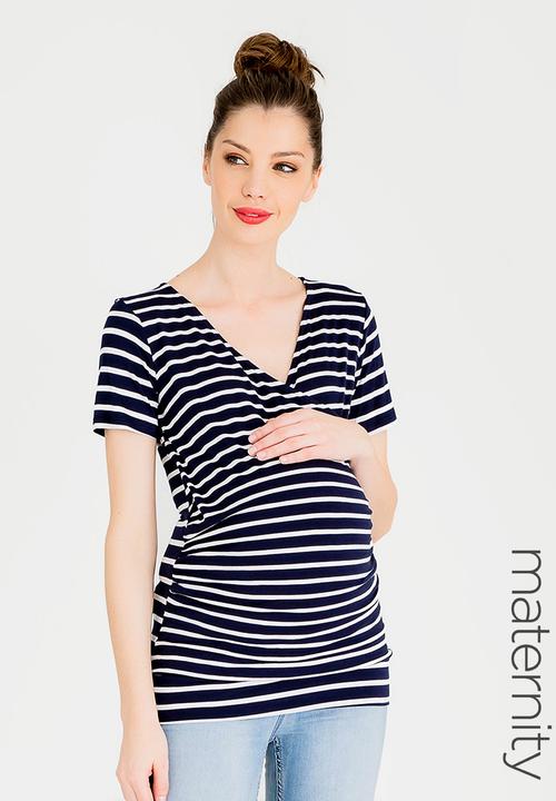 Cherry Melon - Basic Wrap Front Tee Navy & White