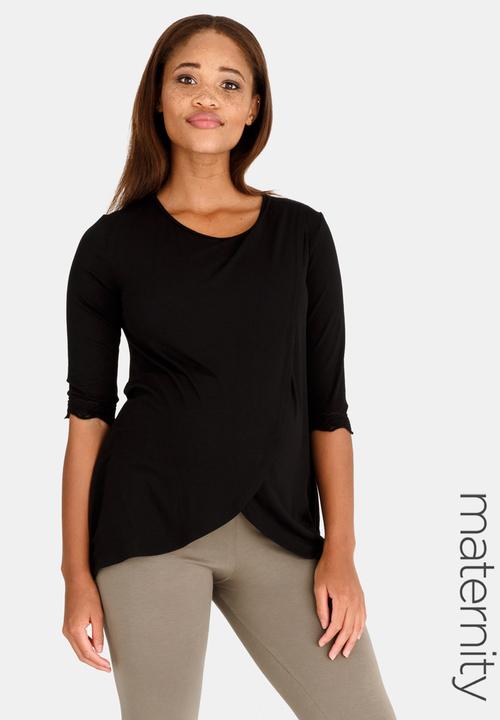 edit Maternity - Nursing Top with Lace Hem Detail Black
