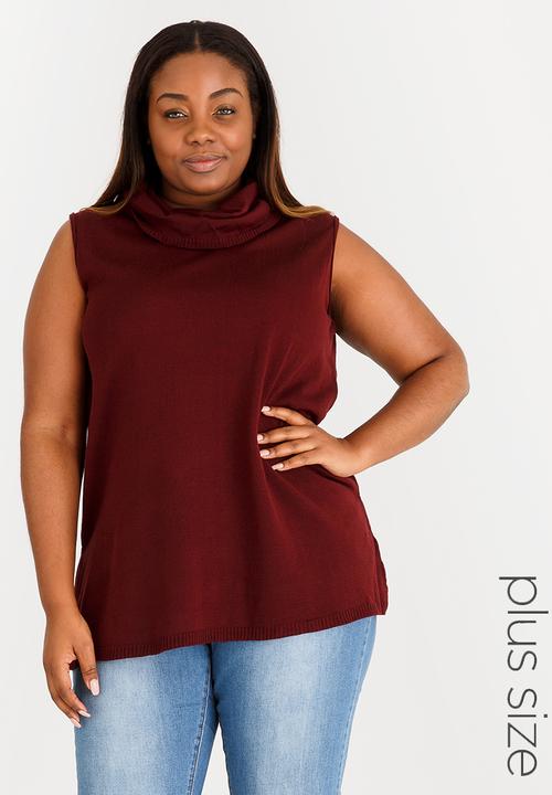 edit Plus - Cowl Neck Sleeveless Jersey Burgundy
