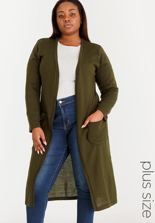 edit Plus - Light Weight Cardi with Pockets Khaki Green
