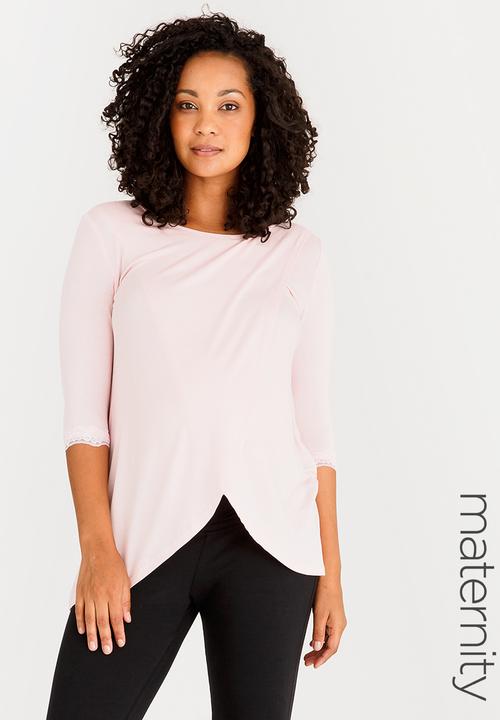 edit Maternity - Nursing Top with Lace Hem Detail Pale Pink