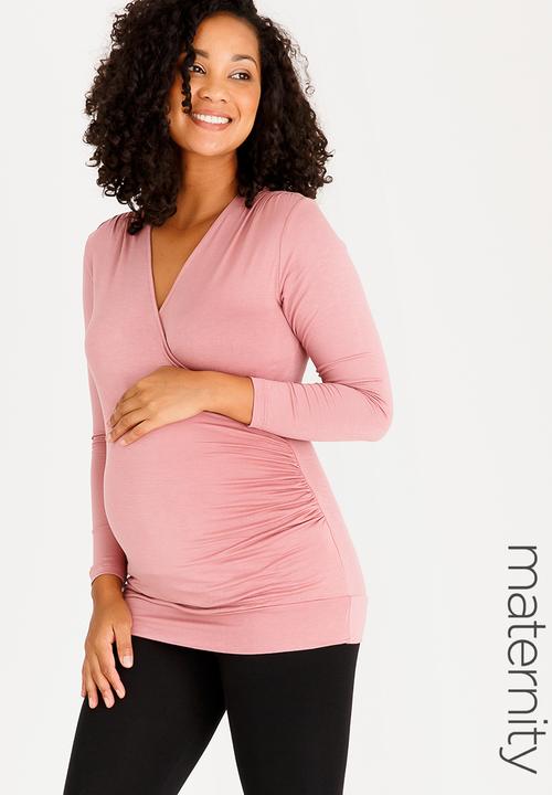 edit Maternity - Cross-Over Front Top with Gauging Detail Rose