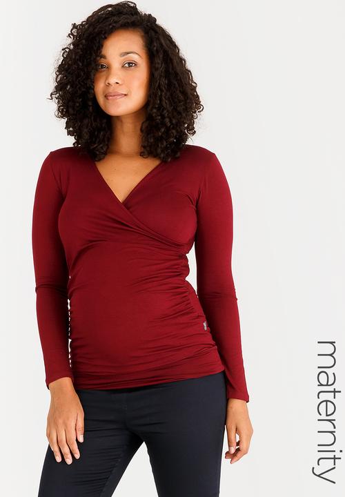Cherry Melon - Longsleeve Gauged Wrap Top Burgundy