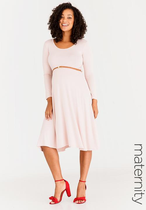 edit Maternity - Long Sleeve Dress with Belt Mid Pink