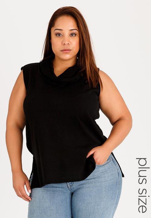 edit Plus - Cowl Neck Sleeveless Jersey Black
