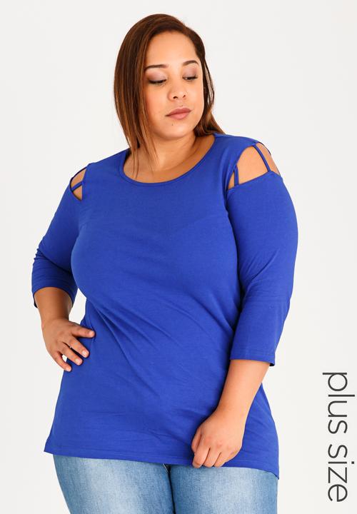 edit Plus - Tee with Shoulder Strap Detail Cobalt