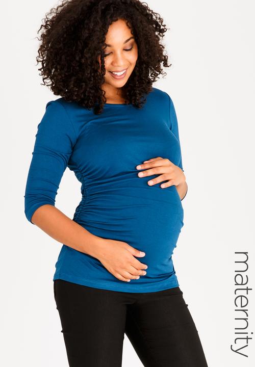 edit Maternity - Side Ruched Tee with 3/4 Sleeve Turquoise
