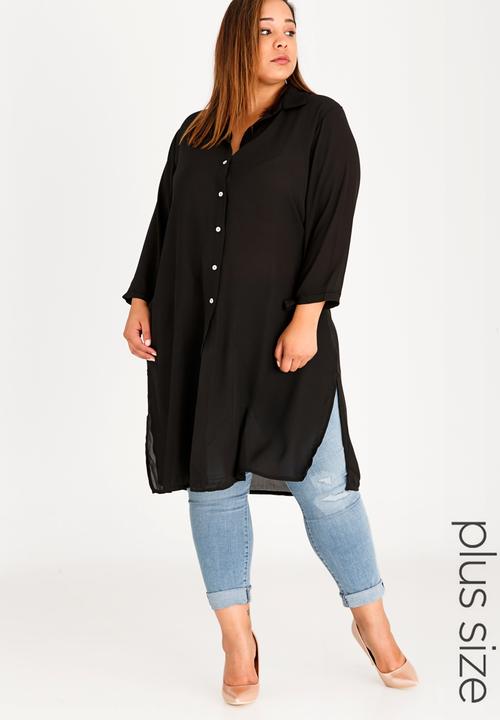 edit Plus - Longer Length Chiffon Shirt Black