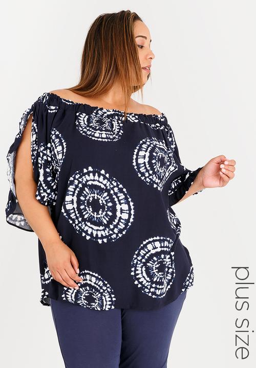 Slick - Elena Top with Frill Sleeve Detail Navy & White