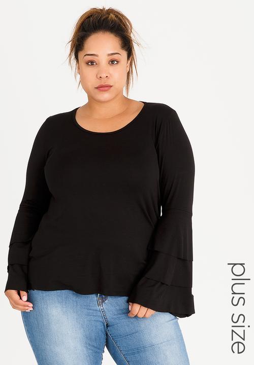 STYLE REPUBLIC PLUS - Tiered Sleeve Tee Black