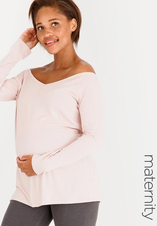 edit Maternity - Bardot Neckline Knit Top Pale Pink