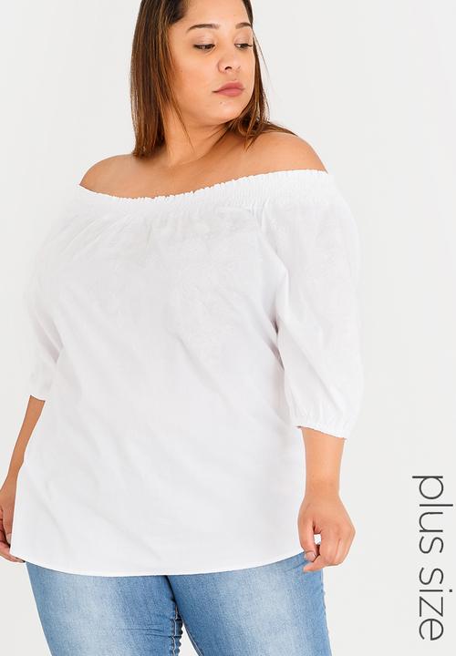 white plus size bardot top