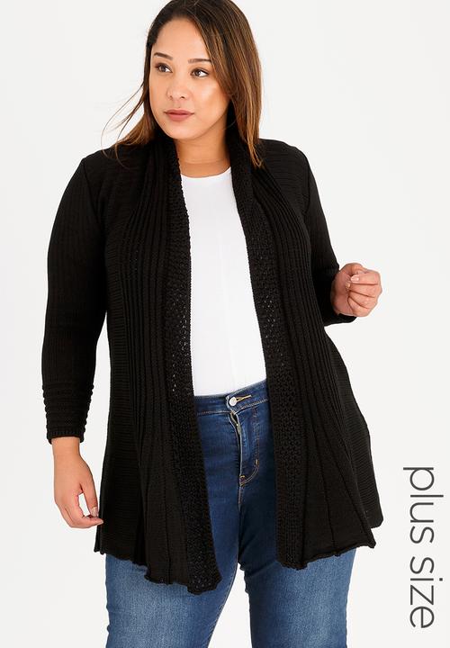 edit Plus - Loose Knit Open Front Cardi Black
