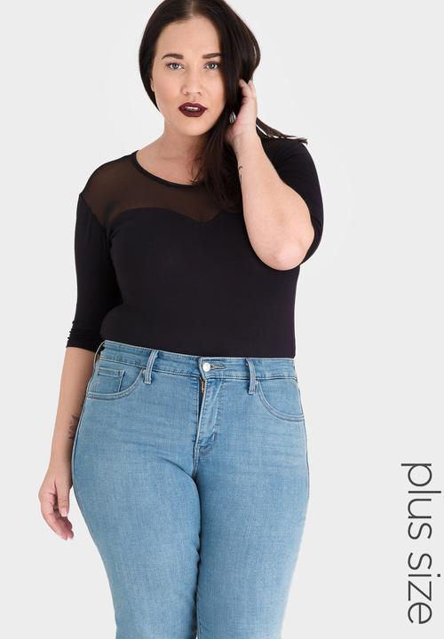 STYLE REPUBLIC PLUS - Mesh Inset Bodysuit Black